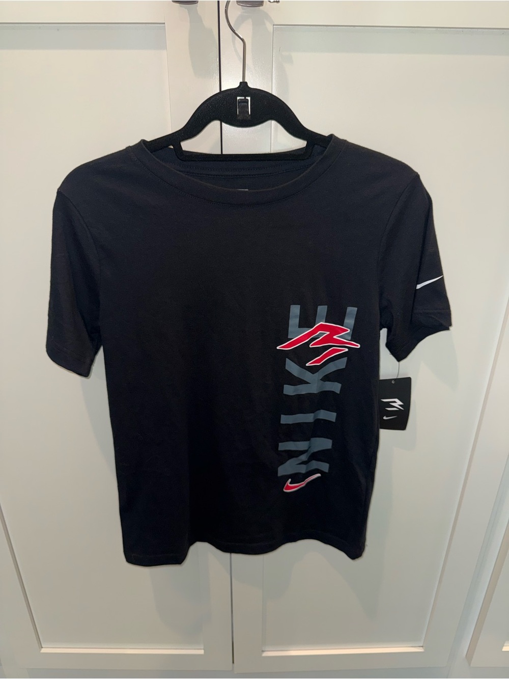 Nike Black Short-Sleeve Tee with Red & Gray Logo Accents